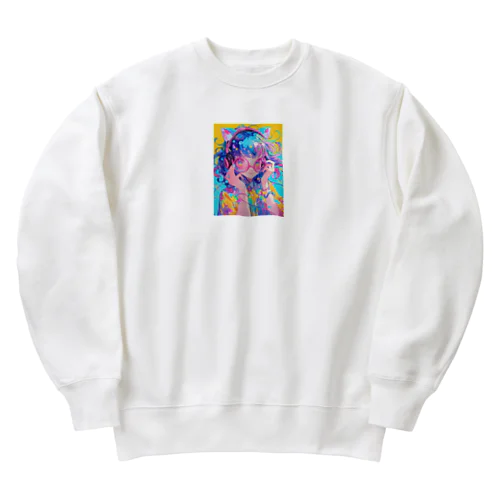 メガネの可愛い女の子のキャラクター Heavyweight Crew Neck Sweatshirt