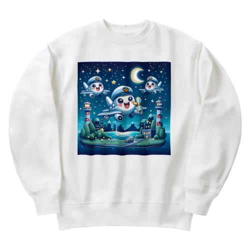 キラキラ夜景飛行くん Heavyweight Crew Neck Sweatshirt