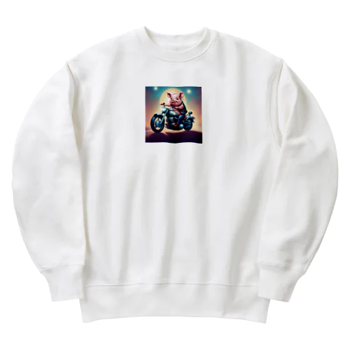 アメリカンバイクに乗った豚くん Heavyweight Crew Neck Sweatshirt