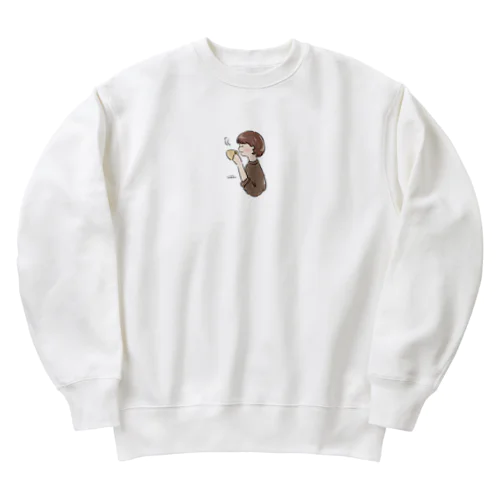 ほっとひと息つく女の子　カフェ　ブラウン Heavyweight Crew Neck Sweatshirt