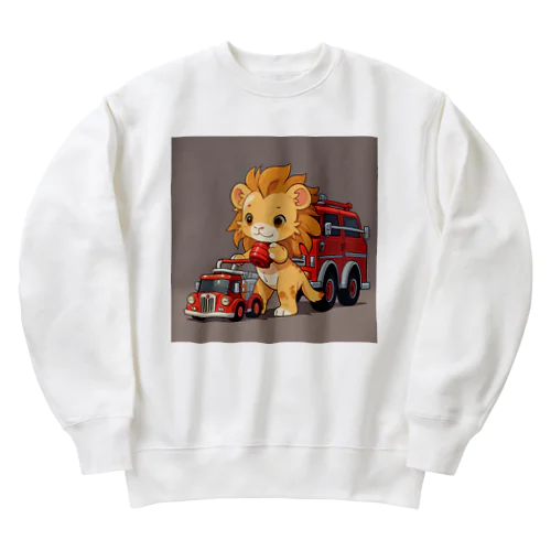 可愛いライオンとおもちゃの消防車 Heavyweight Crew Neck Sweatshirt