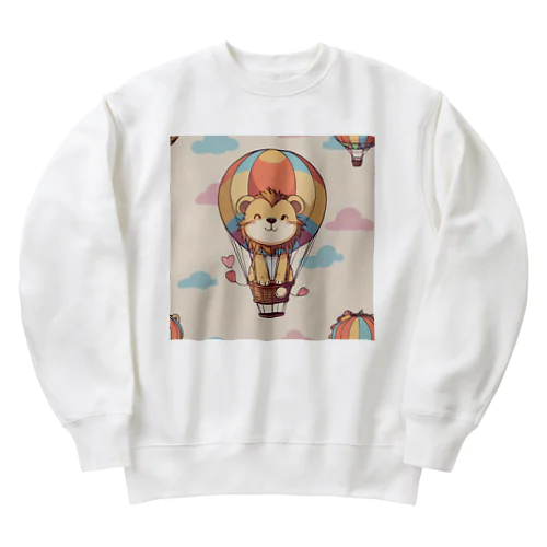 おもちゃの熱気球でかわいいライオンに会おう Heavyweight Crew Neck Sweatshirt