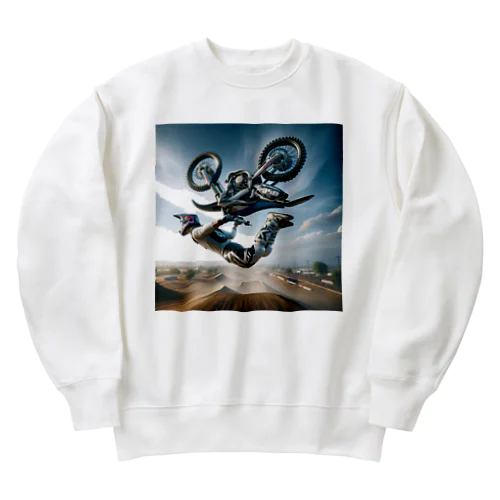 迫力満点 フリースタイルモトクロス バックフリップ ポスター – エクストリームスポーツ アート Heavyweight Crew Neck Sweatshirt