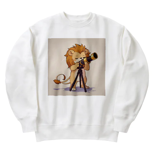 おもちゃの望遠鏡でかわいいライオンに会おう Heavyweight Crew Neck Sweatshirt