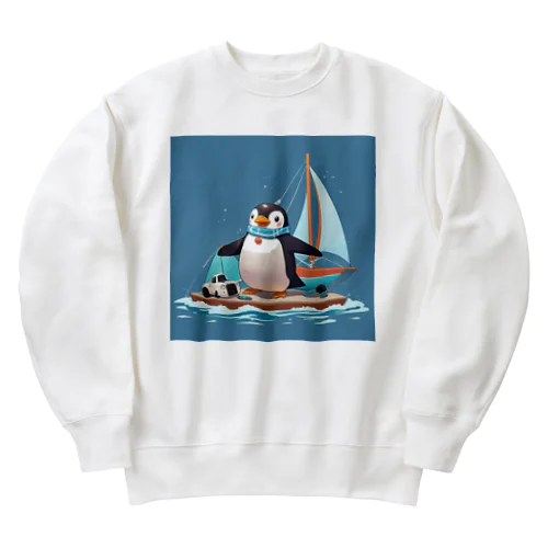 おもちゃのヨットでかわいいペンギンに出会おう Heavyweight Crew Neck Sweatshirt