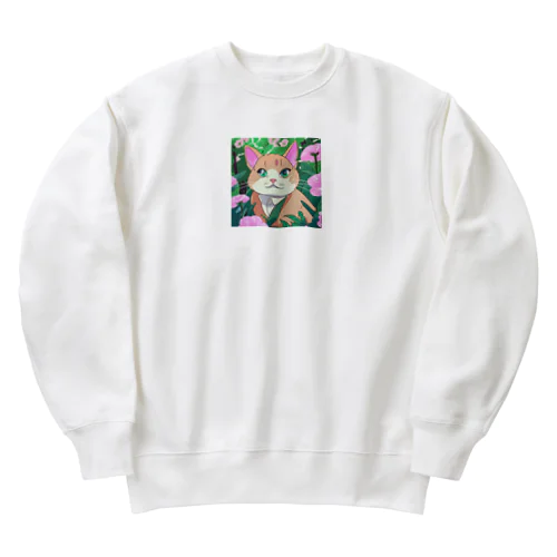 アニメ調・花畑の猫 Heavyweight Crew Neck Sweatshirt