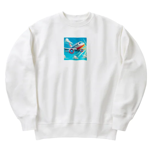 空飛ぶ飛行機のイラスト Heavyweight Crew Neck Sweatshirt