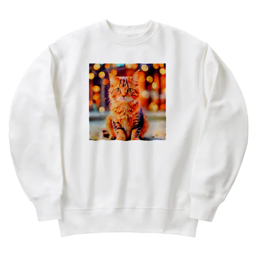 猫の水彩画/キジトラねこのイラスト/ブラウンタビーネコ Heavyweight Crew Neck Sweatshirt