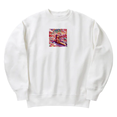 夕暮れ時のシーソー少女（３Dアニメ風） Heavyweight Crew Neck Sweatshirt