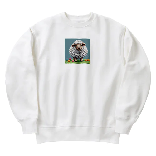 平和な草原で羊がひつじ年を楽しんでいます Heavyweight Crew Neck Sweatshirt