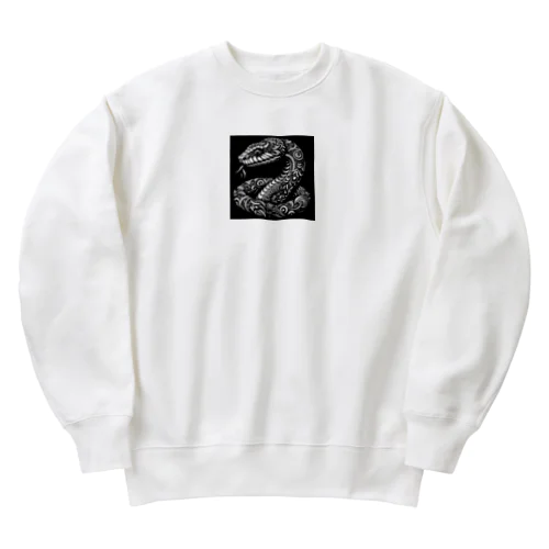 モノクロ蛇のタペストリー Heavyweight Crew Neck Sweatshirt