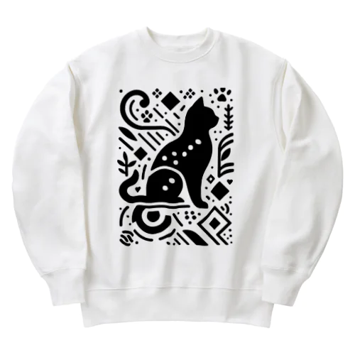 猫シルエットデザインA Heavyweight Crew Neck Sweatshirt