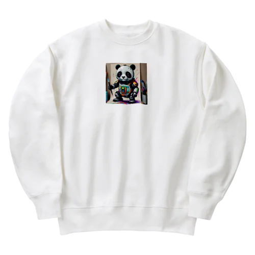 新しい冒険が始まる！このかわいいロボットパンダ Heavyweight Crew Neck Sweatshirt