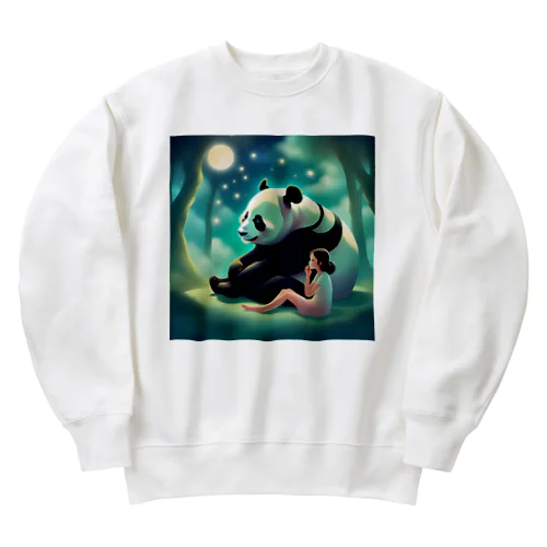 月夜のパンダと女の子12 Heavyweight Crew Neck Sweatshirt