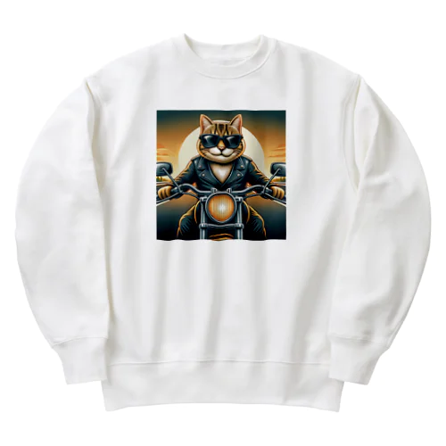 バイクに乗る猫 Heavyweight Crew Neck Sweatshirt