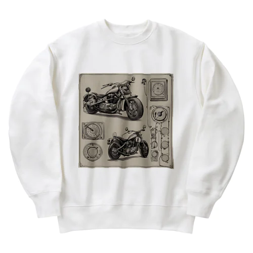 クラシックバイクの設計図と計器類 Heavyweight Crew Neck Sweatshirt