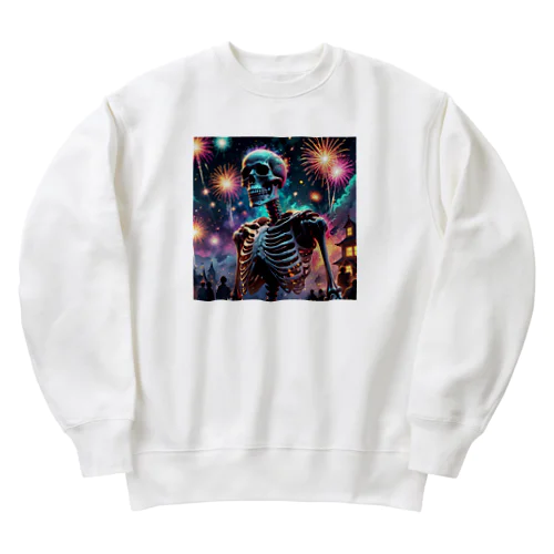 花火を楽しむ骸骨 Heavyweight Crew Neck Sweatshirt