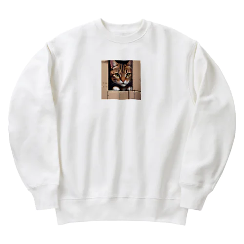 物陰から観察するかわいい猫 Heavyweight Crew Neck Sweatshirt