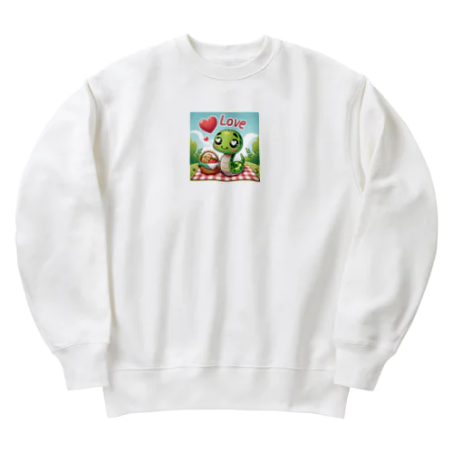 贅沢なピクニックを楽しむ愛らしいヘビ Heavyweight Crew Neck Sweatshirt