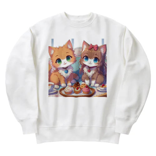 可愛い猫姉妹 Heavyweight Crew Neck Sweatshirt