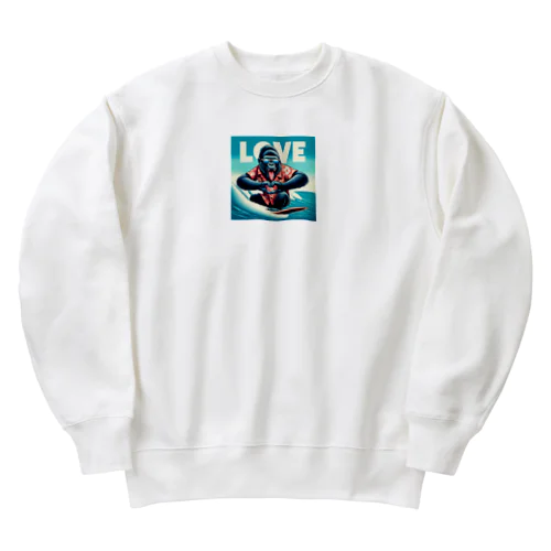 夢中になって波乗りする、サーフィン上手なゴリラ Heavyweight Crew Neck Sweatshirt