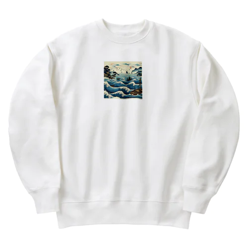 波打ち際に立つ浮世絵 Heavyweight Crew Neck Sweatshirt