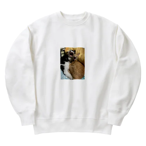 キュートな猫猫あくび Heavyweight Crew Neck Sweatshirt