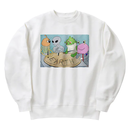 宇宙戦争の風刺画 Heavyweight Crew Neck Sweatshirt