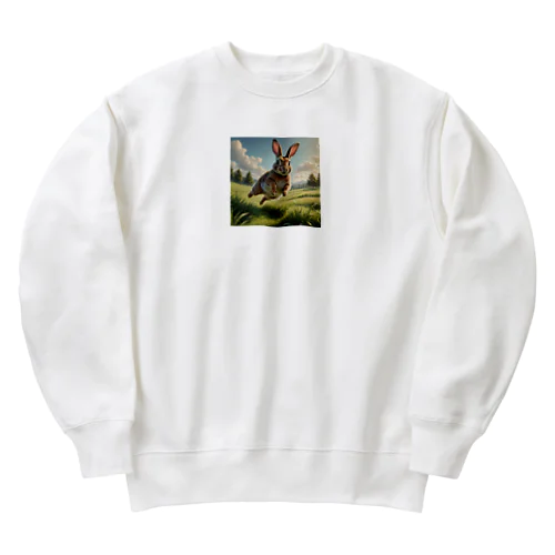 跳ねているウサギ Heavyweight Crew Neck Sweatshirt