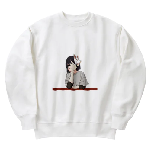 肘つき狐面少女 Heavyweight Crew Neck Sweatshirt