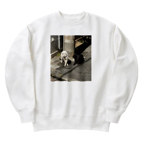 黒猫と白猫 電柱 Heavyweight Crew Neck Sweatshirt