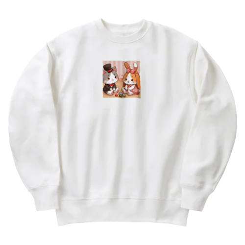 ネコとウサギの戯れ Heavyweight Crew Neck Sweatshirt