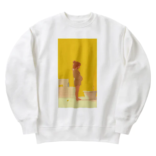 バスローブを着た可愛い女の子 Heavyweight Crew Neck Sweatshirt