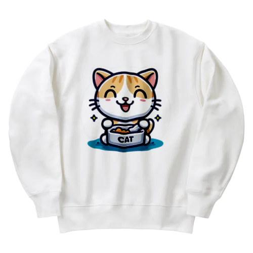 LINEスタンプ風ご飯を食べるネコ Heavyweight Crew Neck Sweatshirt