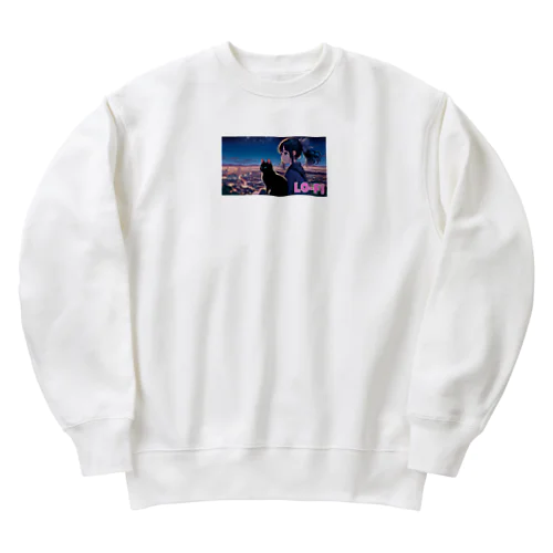 時空の旅猫アルトとミアの夜景物語 Heavyweight Crew Neck Sweatshirt