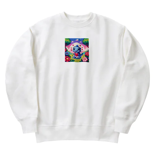 ピクセルアート 恐竜の子ども Heavyweight Crew Neck Sweatshirt