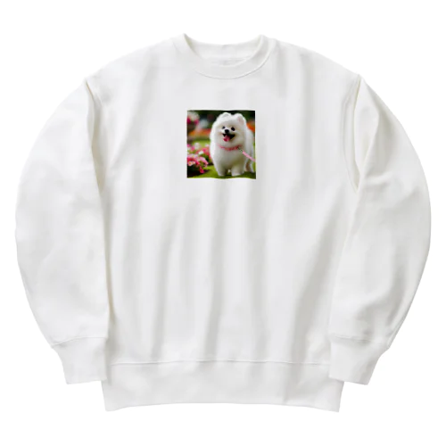 かわいい白ポメラニアンのキャラクターグッズです Heavyweight Crew Neck Sweatshirt