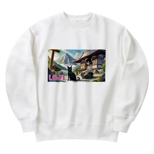 時空の旅猫アルトとミアの山間の寺院 Heavyweight Crew Neck Sweatshirt