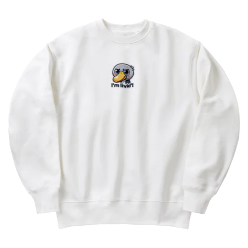 激おこハシビロコウその② Heavyweight Crew Neck Sweatshirt