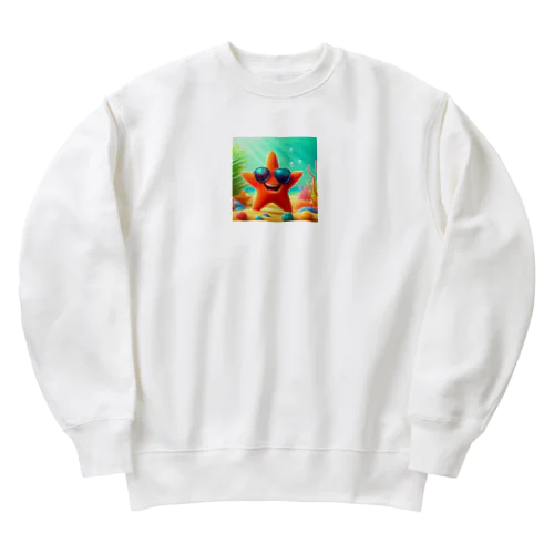 サングラスをかけたハッピーなヒトデ - 海の陽気な仲間！ Heavyweight Crew Neck Sweatshirt