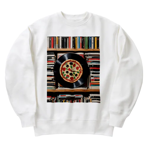 本棚とレコードとピザが混在 Heavyweight Crew Neck Sweatshirt