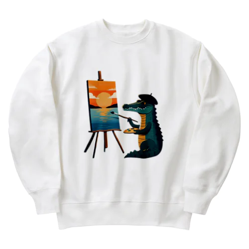 ワニ画家、ワニわん誕生 Heavyweight Crew Neck Sweatshirt