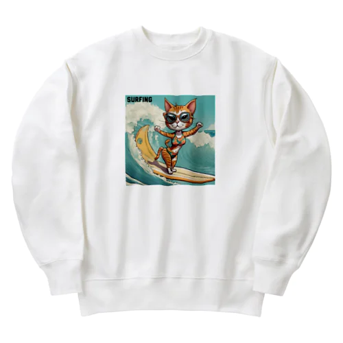 SURFING猫（女の子バージョン） Heavyweight Crew Neck Sweatshirt