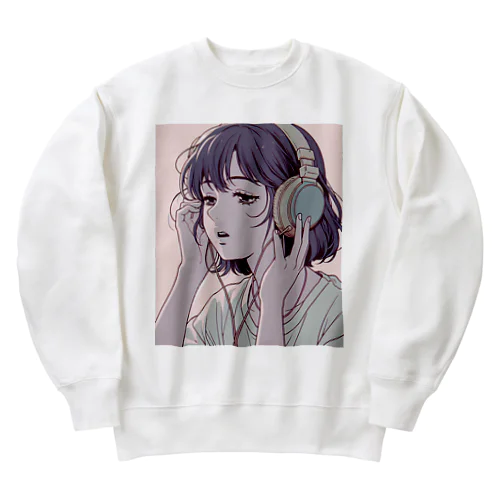 ヘッドフォンをしている女の子 Heavyweight Crew Neck Sweatshirt