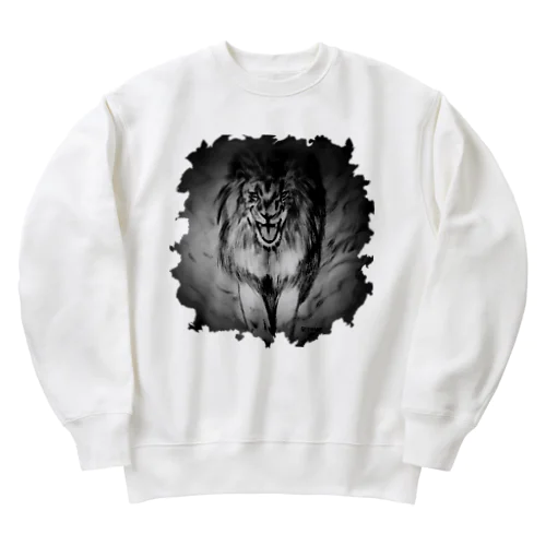 ライオン　アートアニマル　モノクロ Heavyweight Crew Neck Sweatshirt