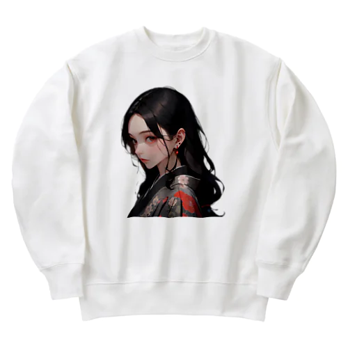 赤いピアスの着物美人 Heavyweight Crew Neck Sweatshirt