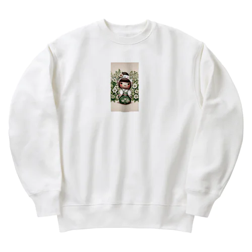 kokeshi dolls白い花 Heavyweight Crew Neck Sweatshirt