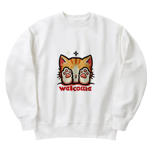 肉球で目隠し猫ちゃん Heavyweight Crew Neck Sweatshirt