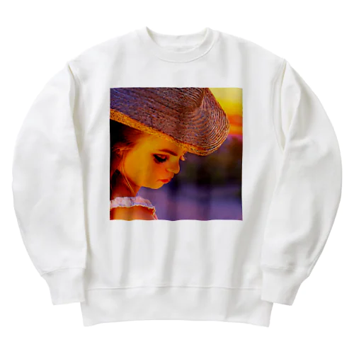 麦わら帽子のクラシックガール Heavyweight Crew Neck Sweatshirt