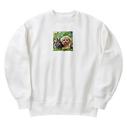 うさぎのネザーランドドワーフと犬のトイプードル Heavyweight Crew Neck Sweatshirt